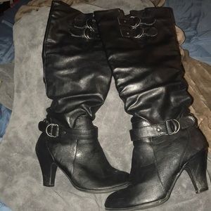 Black faux leather boots